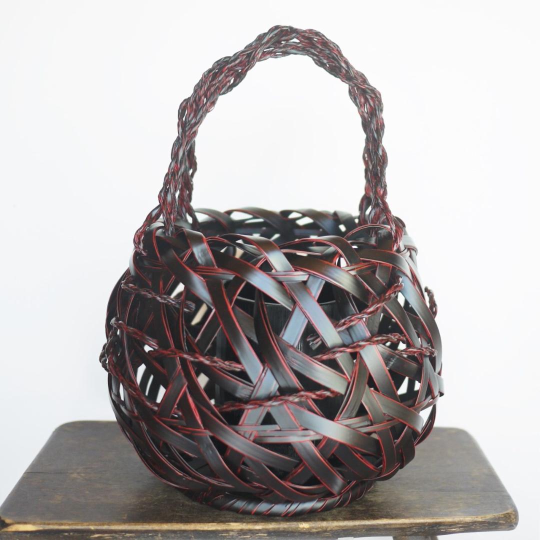 九州籃胎漆器　久留米九籃　竹細工花入れ　バスケット編籠　郷土民芸品　福岡