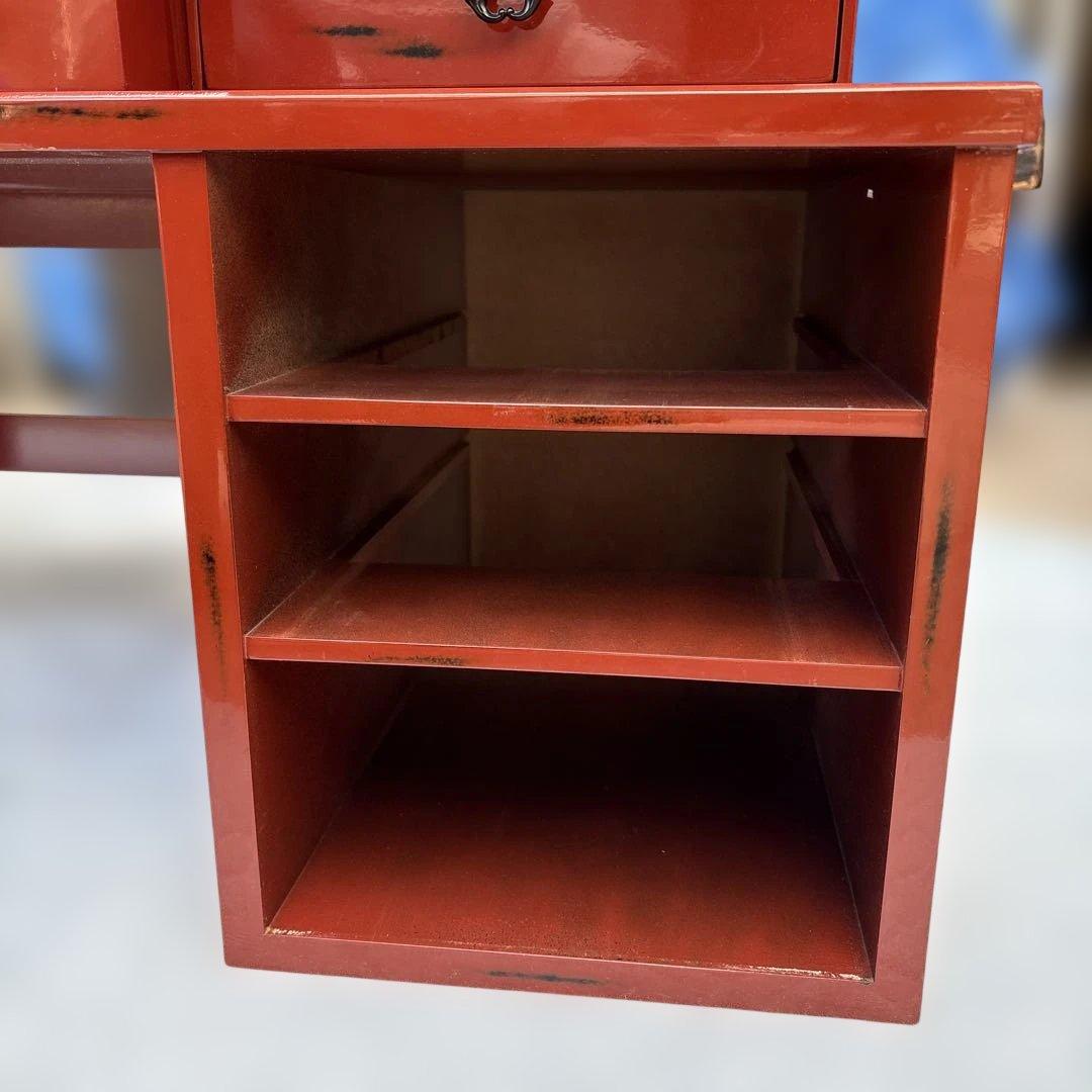 根来塗 島安汎工芸 木製文机 朱塗 昭和レトロ 古民具 学習机 - メルカリ