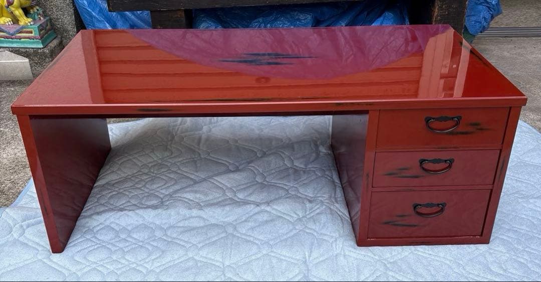 根来塗 島安汎工芸 木製文机 朱塗 昭和レトロ 古民具 学習机 - メルカリ