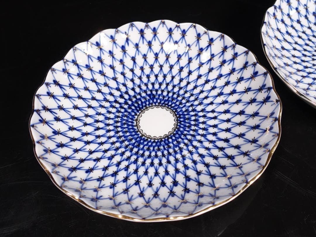 ロモノーソフ LOMONOSOV コバルトネット カップソーサー プレート ペア