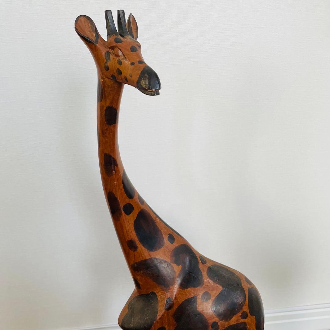 キリン 親子 木彫り 木製 アフリカ 置物 オブジェ ヴィンテージ