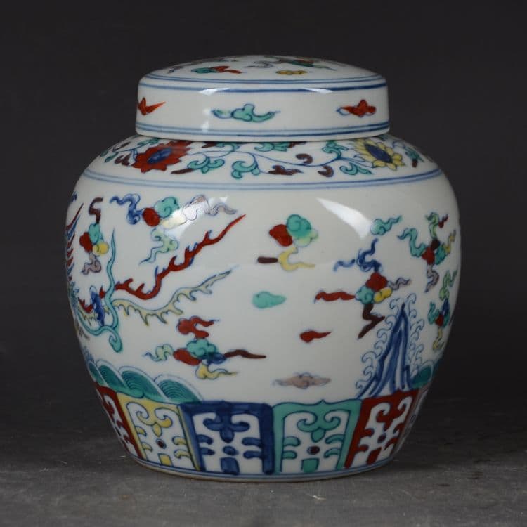 明成化手画斗彩龍鳳紋天字缶 茶壺 景徳鎮 陶磁器 装飾品 現代工芸品美術品 置物