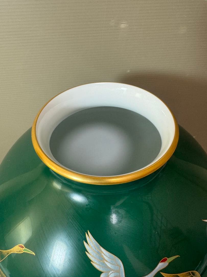 2792 香蘭社 金彩鶴文 花瓶 花台付 未使用