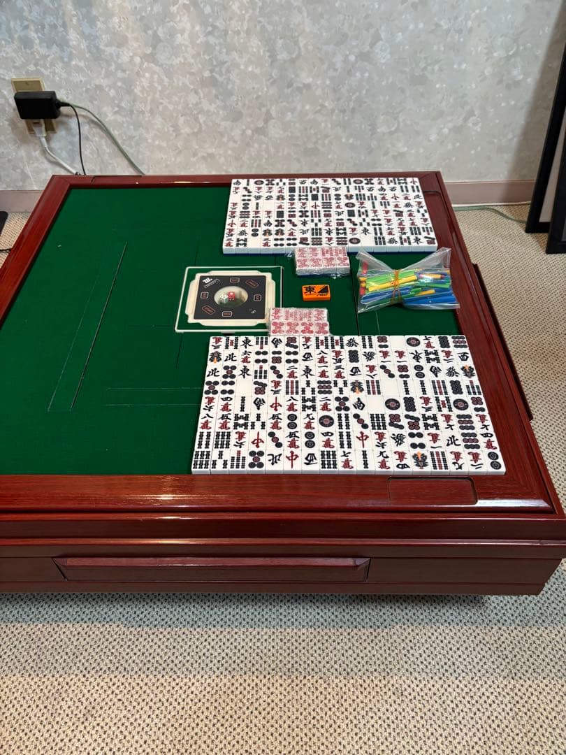 中古品麻雀卓 引き出し付き 緑色セット