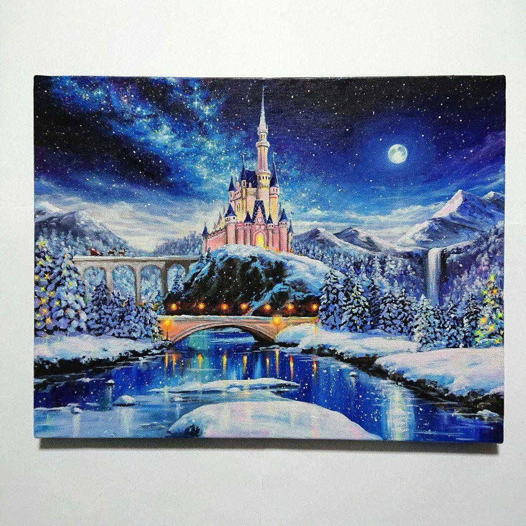 Christmas Castle】アクリル画 F6 風景画 絵画