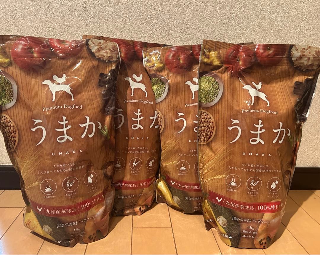 うまか ドライフード 1.5キロ✖️4袋　プレミアム ドッグフード　新品　未開封 Amazon.co.jp: 華ちゃん犬猫すこやか本舗 うまか ドッグフード【 国産