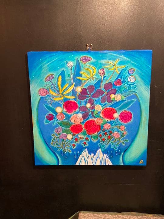 【アクリル画】商品名 「バラと水晶」 未使用品 限定品 アクリル画原画赤いバラ