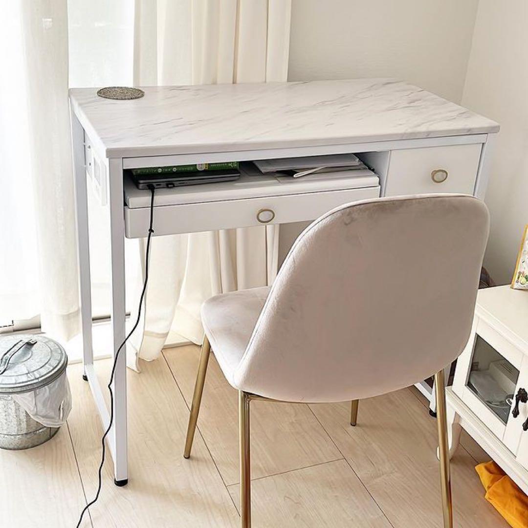 専用 コンパクトデスク 引き出し付き ガラス天板 ネイルデスク LOWYA