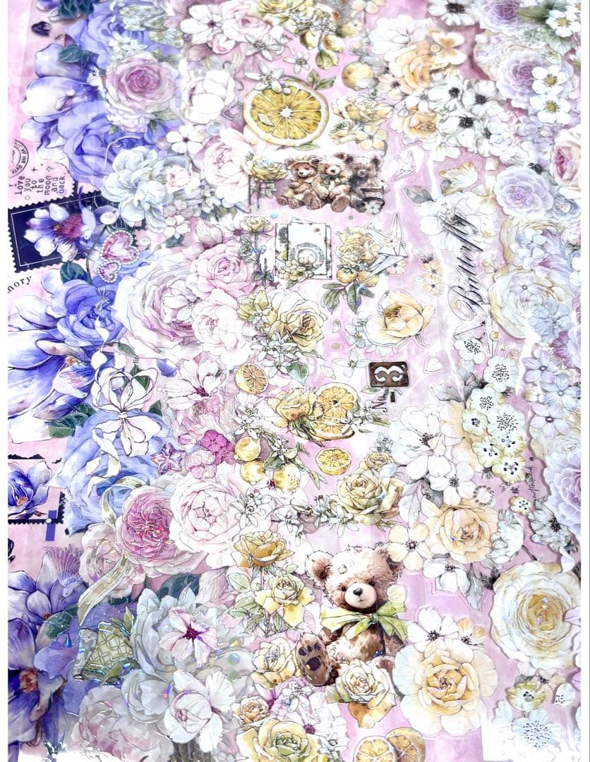 15枚セット 海外PETマステ切り売りセット お花 コラージュ 15-3L-ア