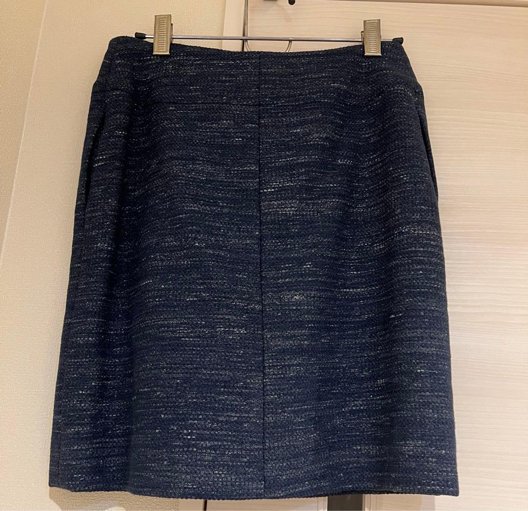 CHANEL ツイード　スカート　台形　タイト　ブルー　青　ネイビー