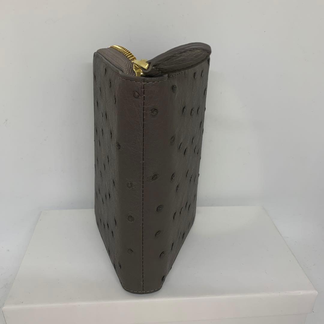 auauoi さん専用新品 オーストリッチ ちょっと大きな二つ折り財布 グレー