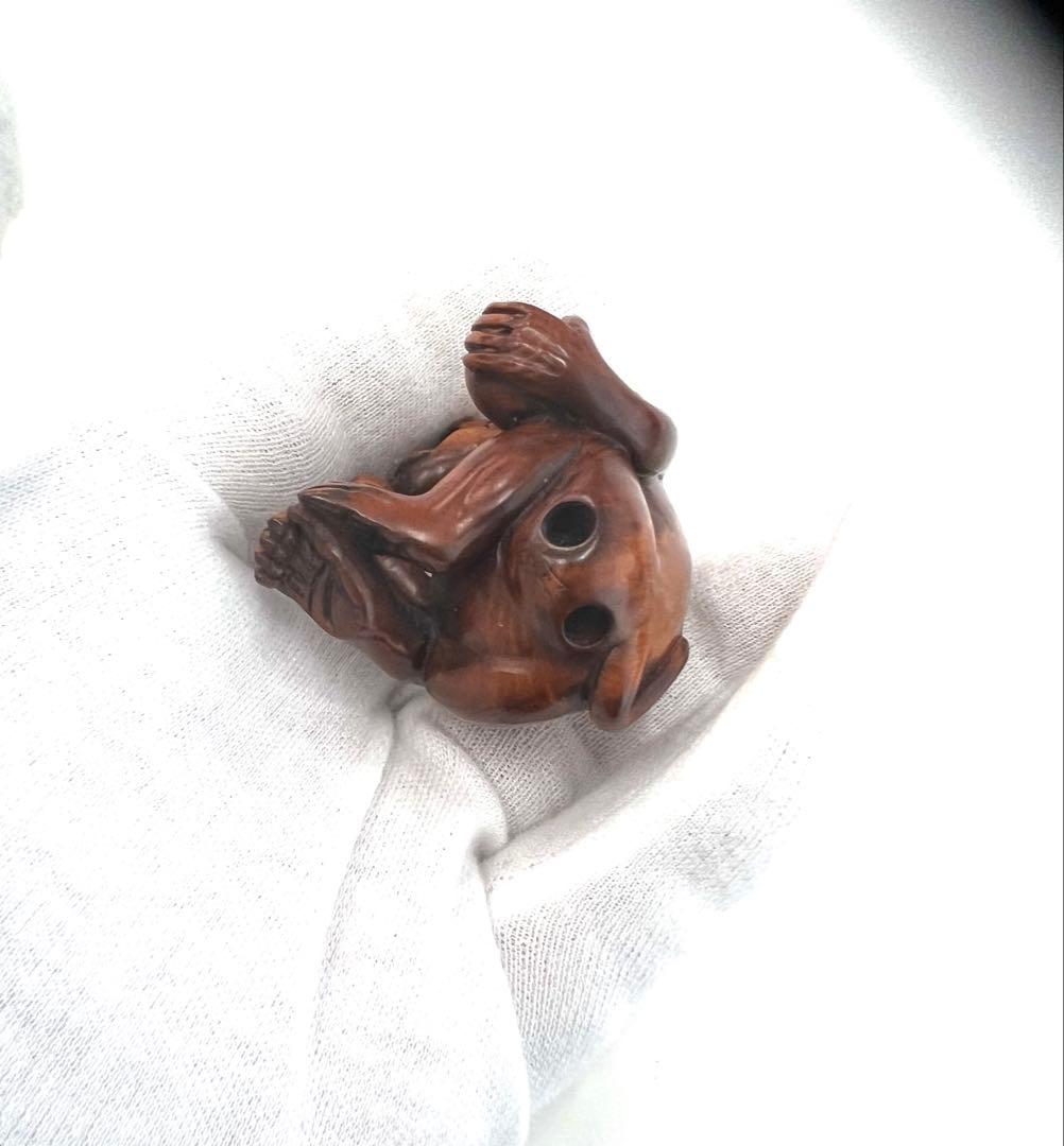 柘植 猿根付け 在名 名品 柘植材猿の彫刻 手のひらサイズ 美品 値下げ！