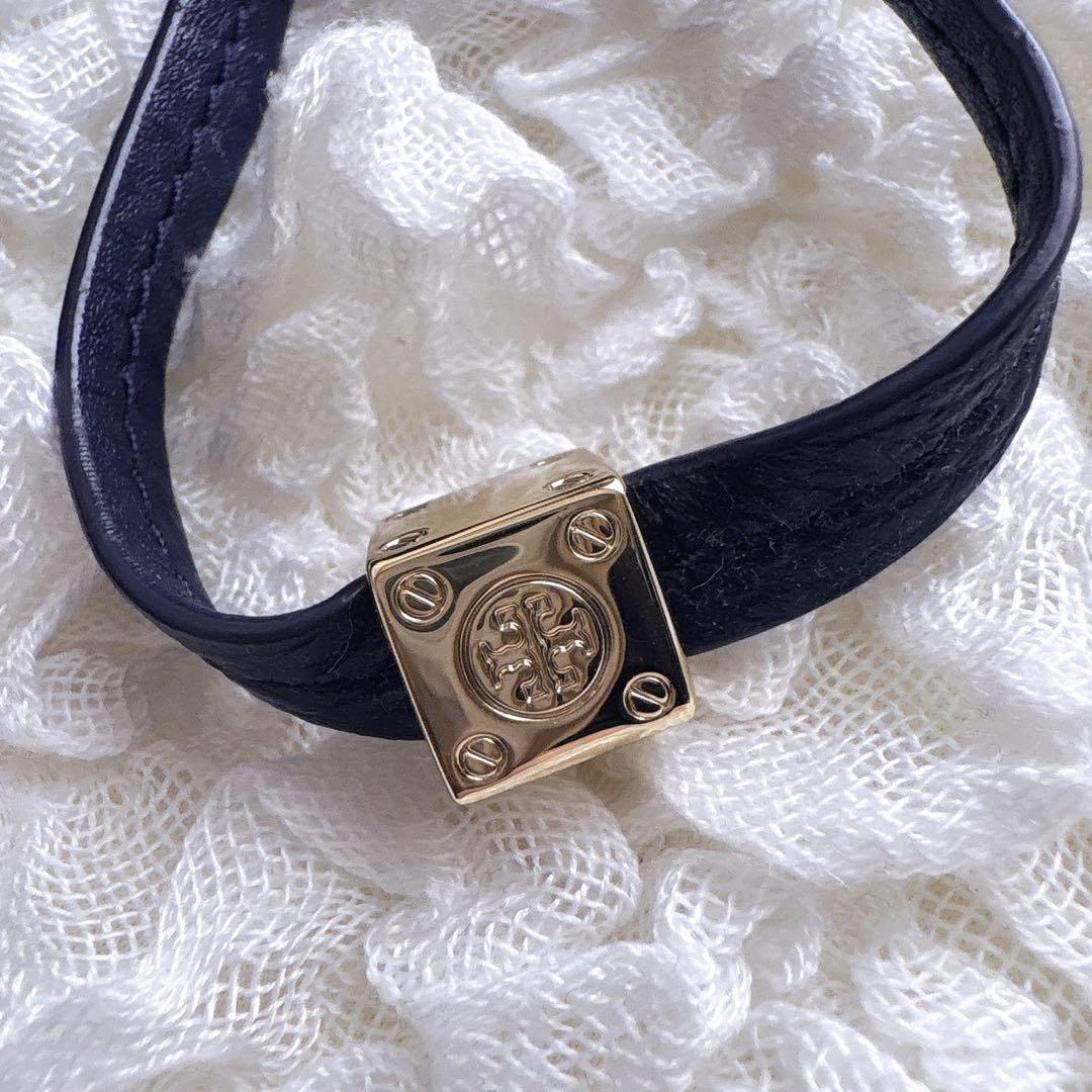 TORY BURCH チェーン トートバッグ シボ革 レザー ネイビー A4