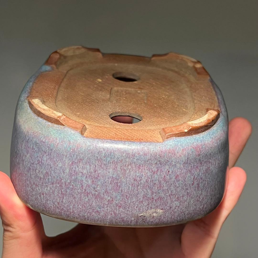 806.平安虹泉 孔雀釉抚角長方 盆栽鉢 植木鉢 12.9*11.2*4.7cm