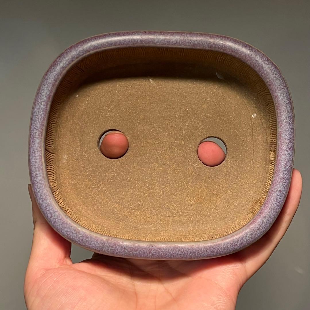 806.平安虹泉 孔雀釉抚角長方 盆栽鉢 植木鉢 12.9*11.2*4.7cm