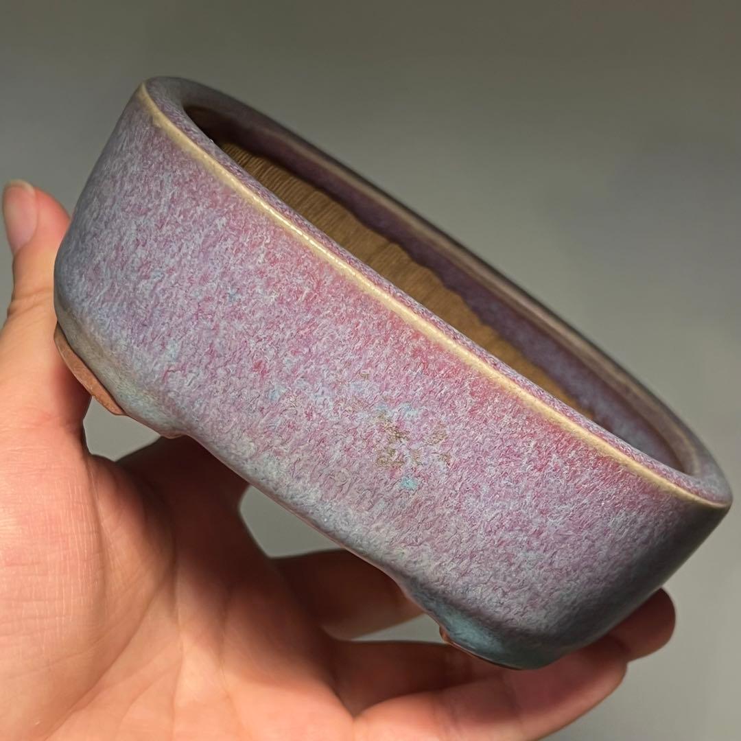 806.平安虹泉 孔雀釉抚角長方 盆栽鉢 植木鉢 12.9*11.2*4.7cm