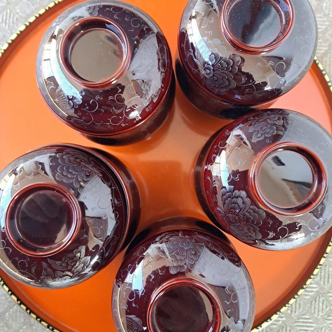 輪島塗 五島屋謹製 小吸物椀×5客】布着本堅地 沈黒 西村国峰作 共箱