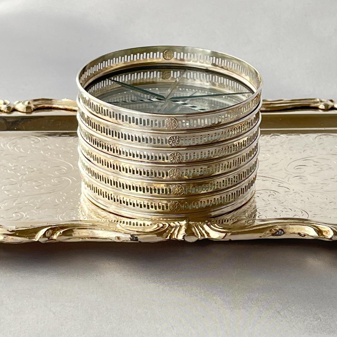 【Webster】 【純銀 / ガラス】紋章のコースター 6枚 スターリング