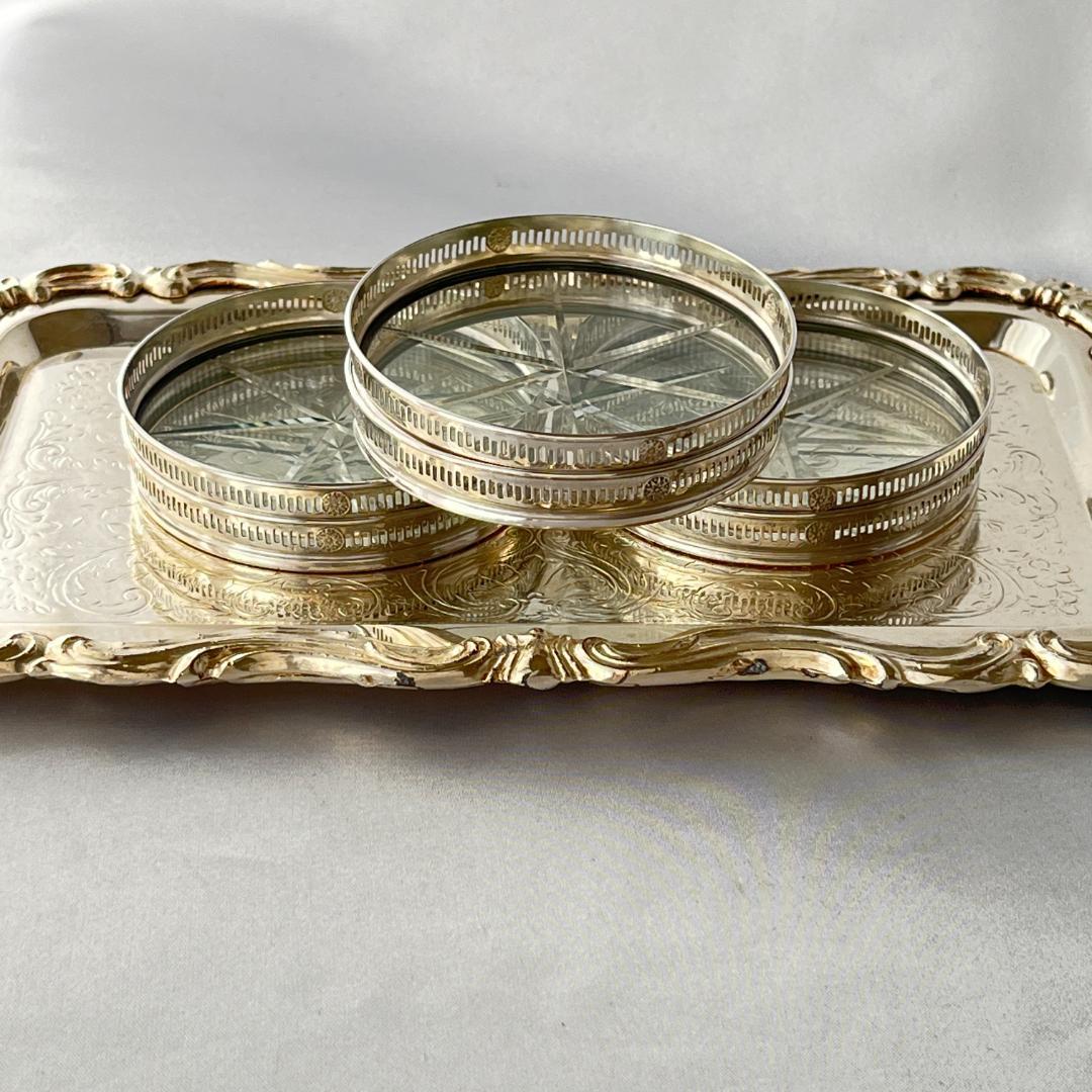 【Webster】 【純銀 / ガラス】紋章のコースター 6枚 スターリング