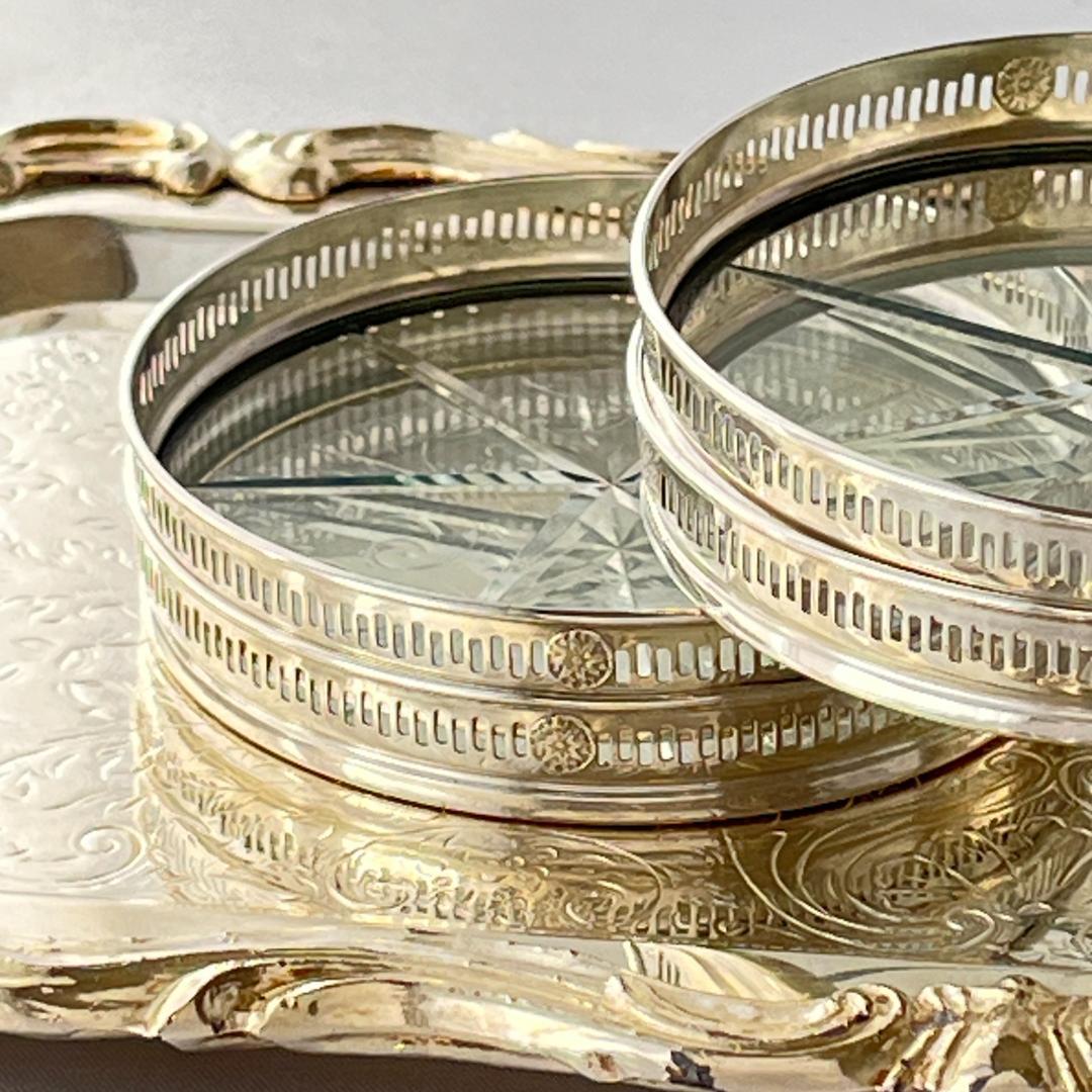 【Webster】 【純銀 / ガラス】紋章のコースター 6枚 スターリング