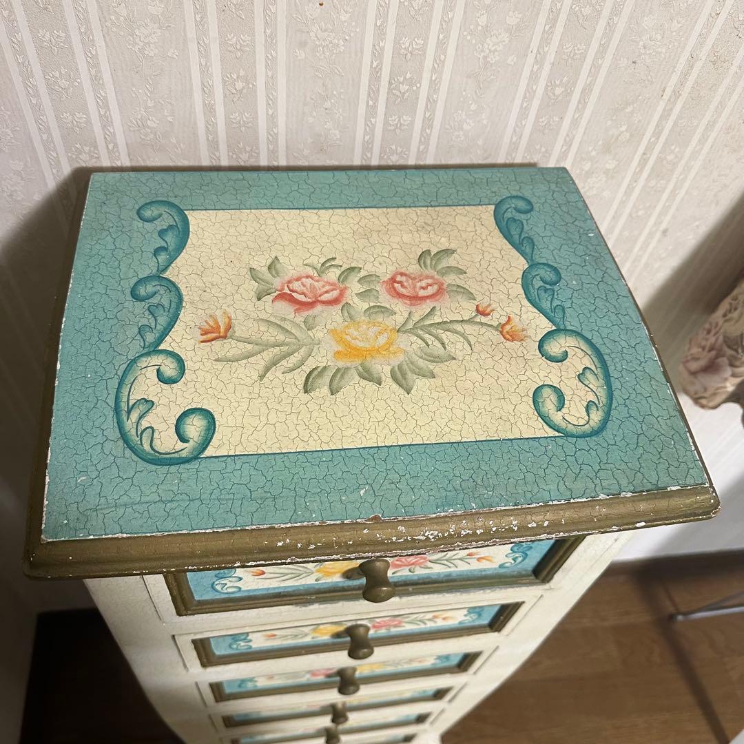 アンティーク 花柄 5段チェスト リメイク トールペイント