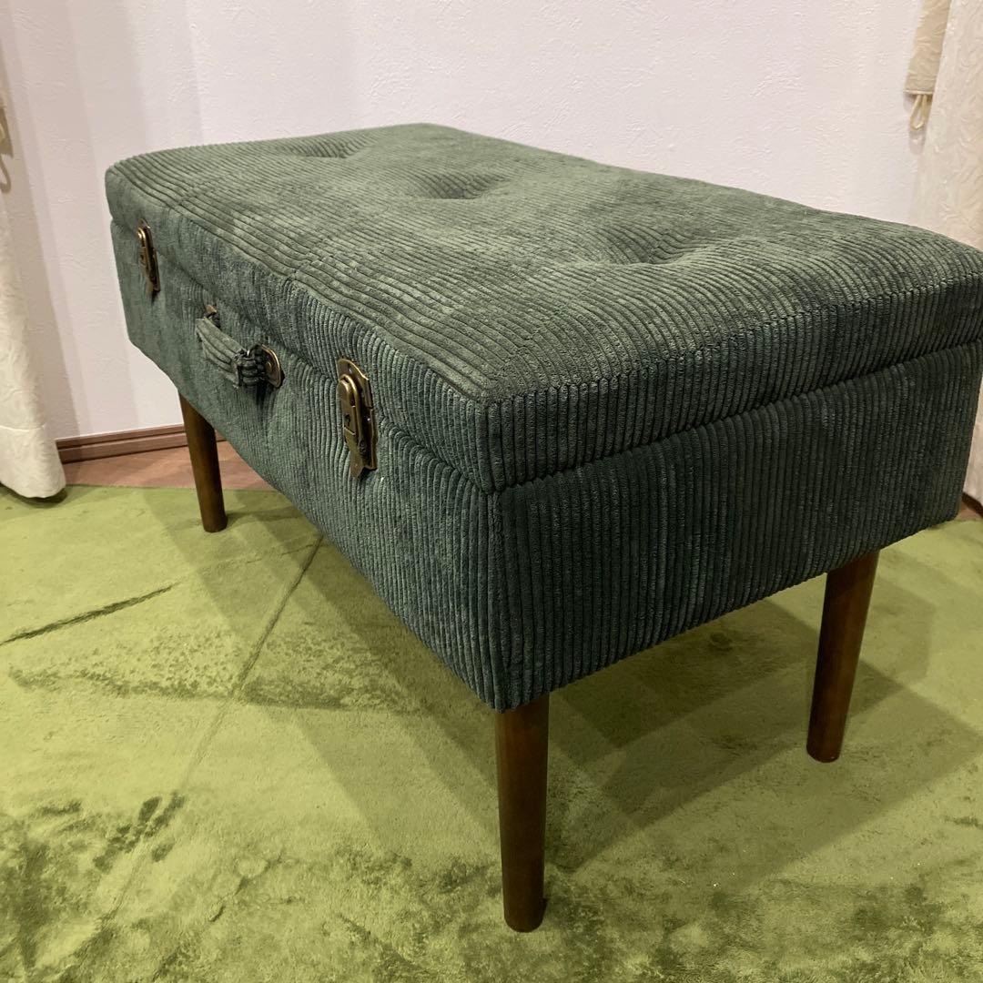 不二貿易 ベンチ トランク型 幅80cm ダークグリーン 収納 ベロア調