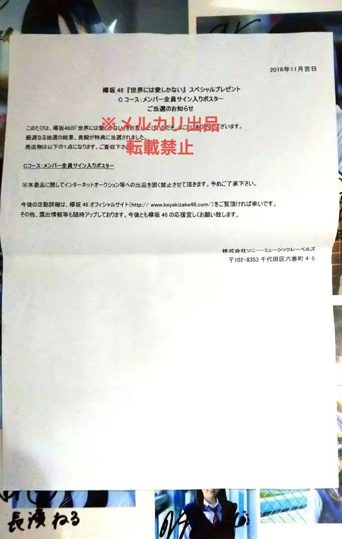 【希少】欅坂46「世界には愛しかない」メンバー全員直筆サイン入りポスター
