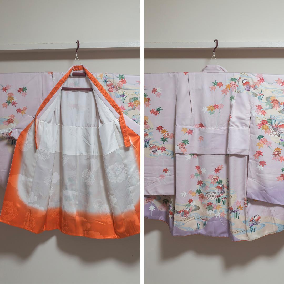 おもち【七五三7歳】正絹・晴着・薄紫グラデ×金駒刺繍 ・鴛鴦流水文様