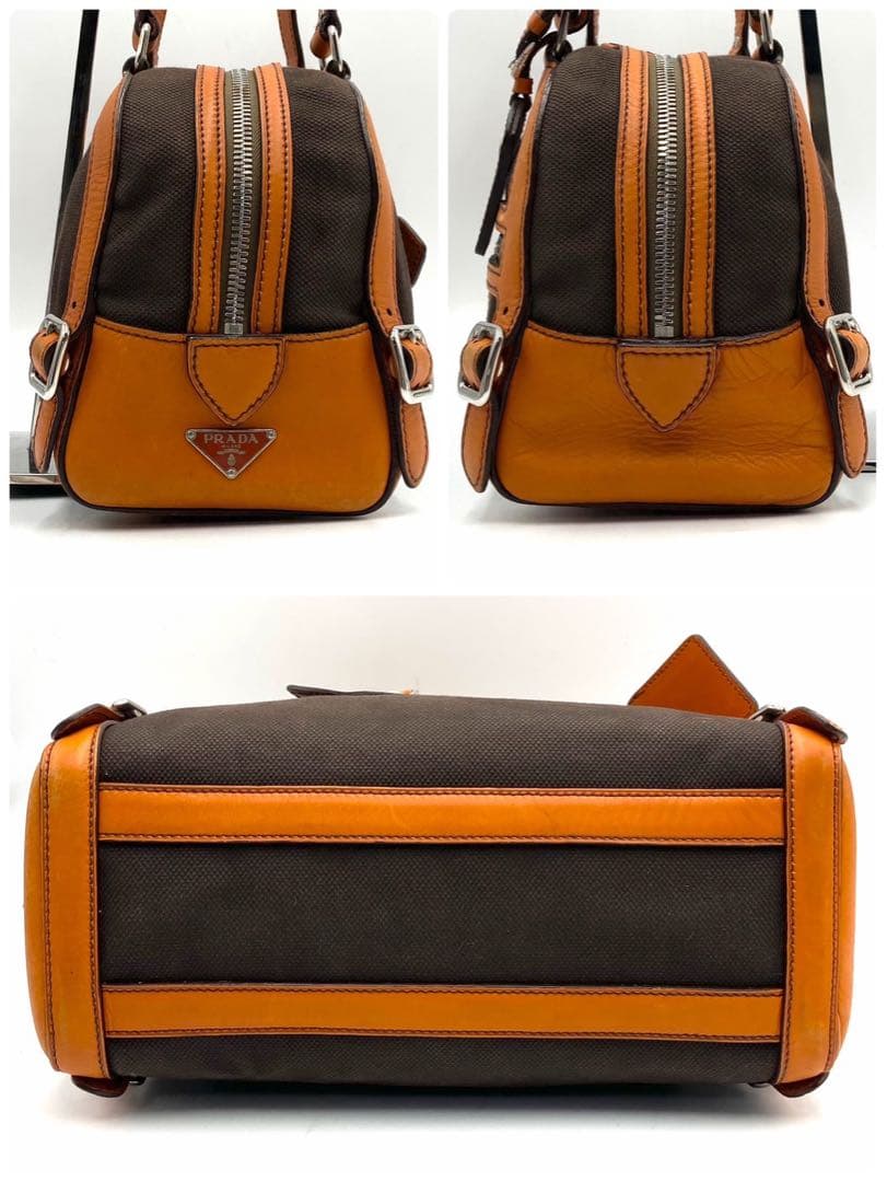 【希少】PRADA ハンドバッグ 三角ロゴプレート y2k オレンジ レザー