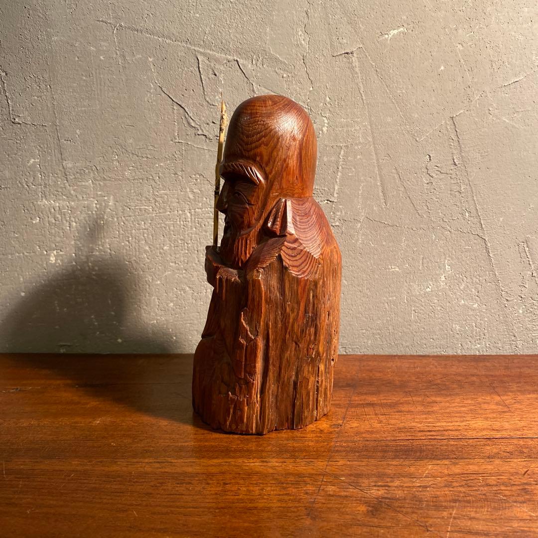七福神 福禄寿 寿老人 木彫 一刀彫り 置物 時代物 骨董品 縁起物
