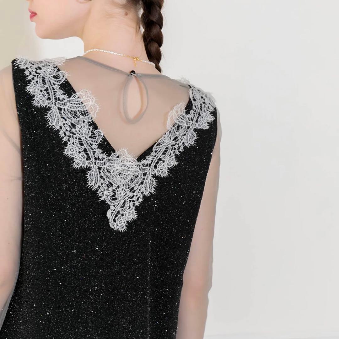 LEJA レースラメスリットロングワンピースドレス