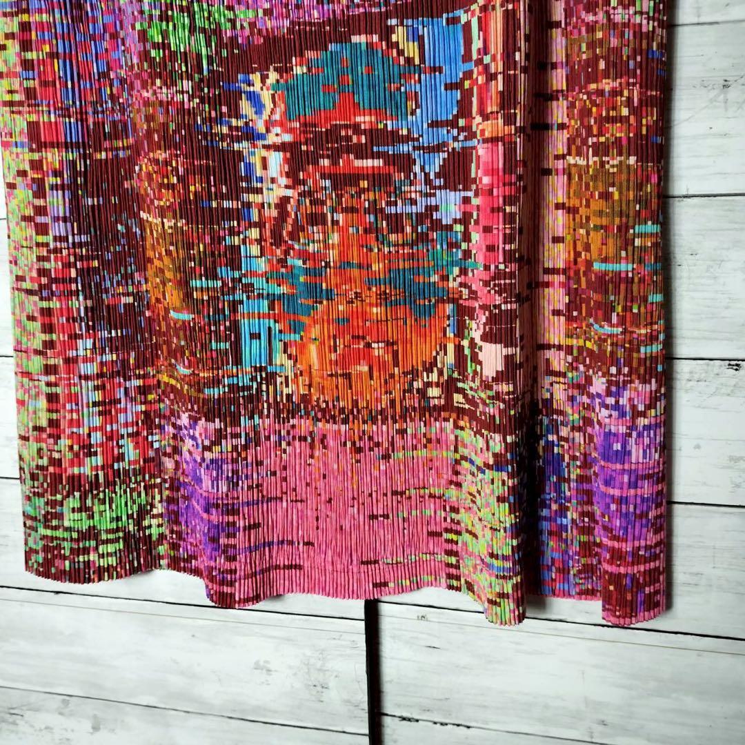 プリーツプリーズ イッセイミヤケ ひざ丈スカート 総柄 ピクセル モザイク