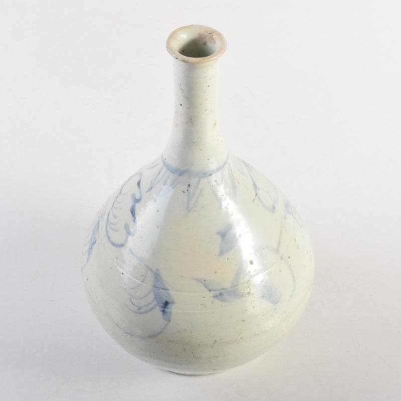 朝鮮美術　李朝　高麗白磁　染付　花草文　細口瓶　花瓶　時代箱付　V　8286A