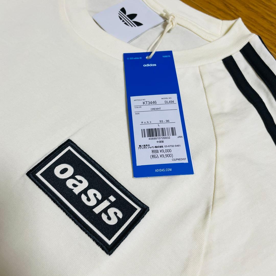 美品国内正規L adidas×oasis Tシャツオフホワイト×ブラック タグ付
