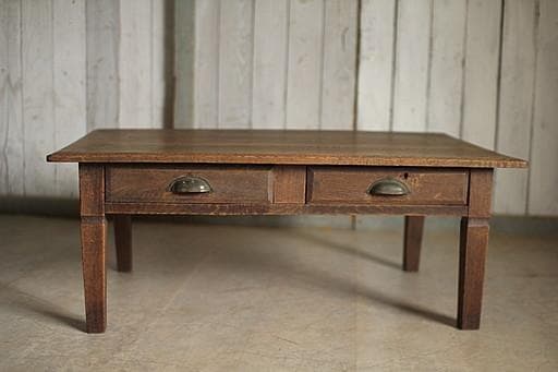 雰囲気の良い古い木製の机 引き出し2杯 ローテーブル 作業台 古家具