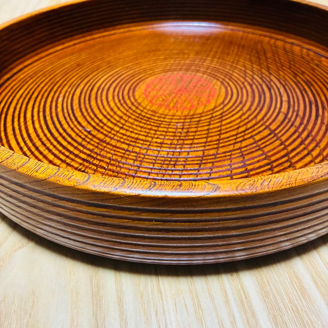 【高級】天然木くり抜き 丸盆 2枚セット 千筋挽き 菊紋 29cm 1.7万/枚