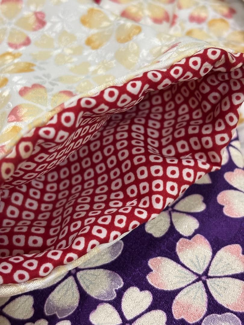 SALE 七五三　3歳女の子　着物・被布セット　紫に桜　オフベージュ　赤鹿子柄