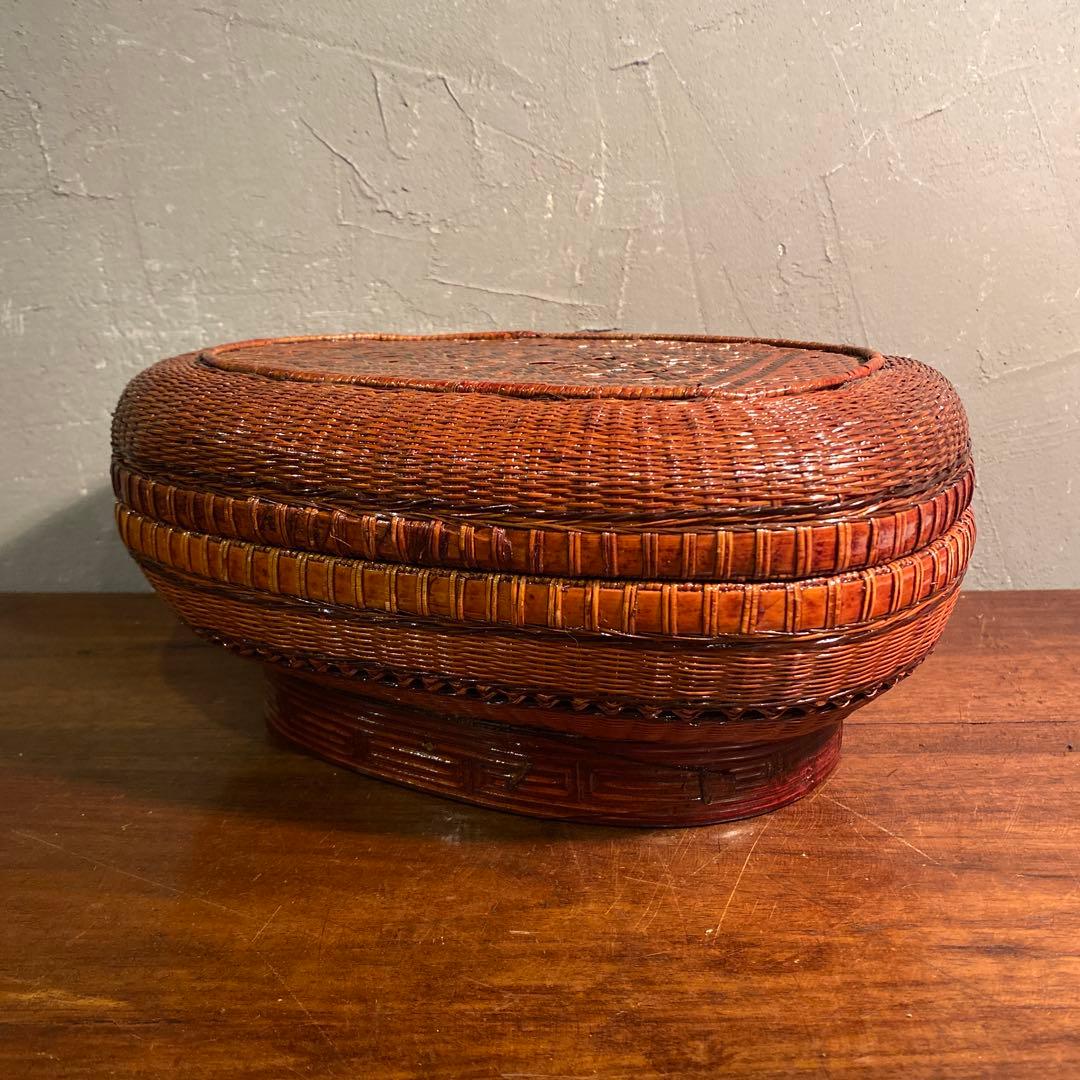 時代物 竹編み 収納籠 茶道具 手作り 骨董品 インテリア小物入れ