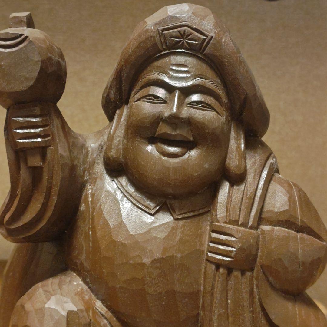 希少時代木彫 クスノキ一刀彫大黒天像36cm 香木骨董縁起飾品美術品骨董品