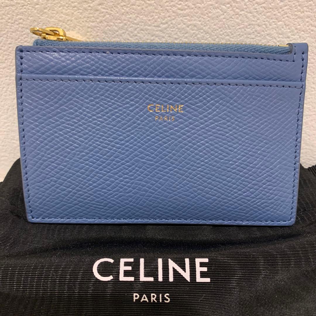 美品】セリーヌ ジップ付きカードホルダー フラグメントケース ブルー