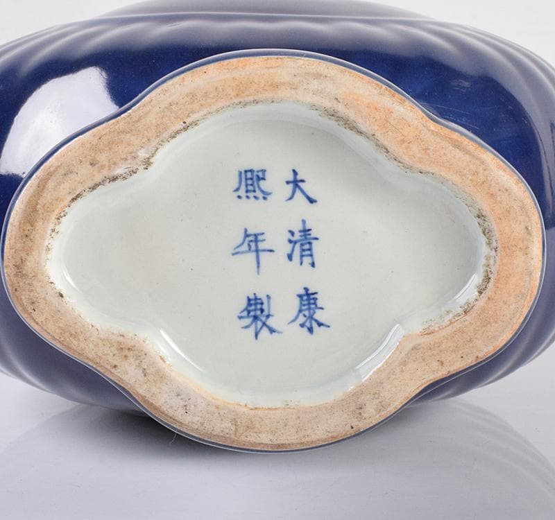 中国 大清康煕年製 瑠璃釉 双耳扁壷 M R3690C 美術品・アンティーク