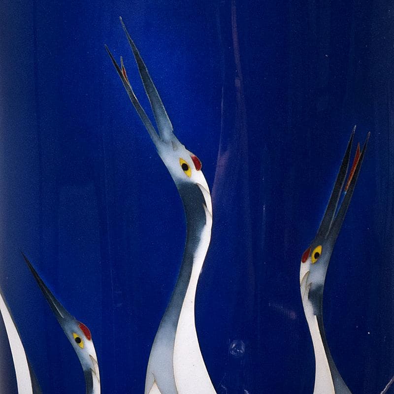 七宝焼 鶴文 花瓶 時代箱付 M R8883B