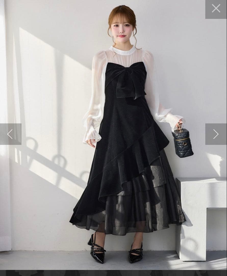 nice claup ベロアリボン異素材ワンピース