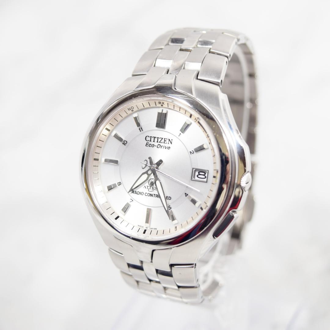 美品 CITIZEN シチズン アテッサ メンズ 電波ソーラー時計 デイト