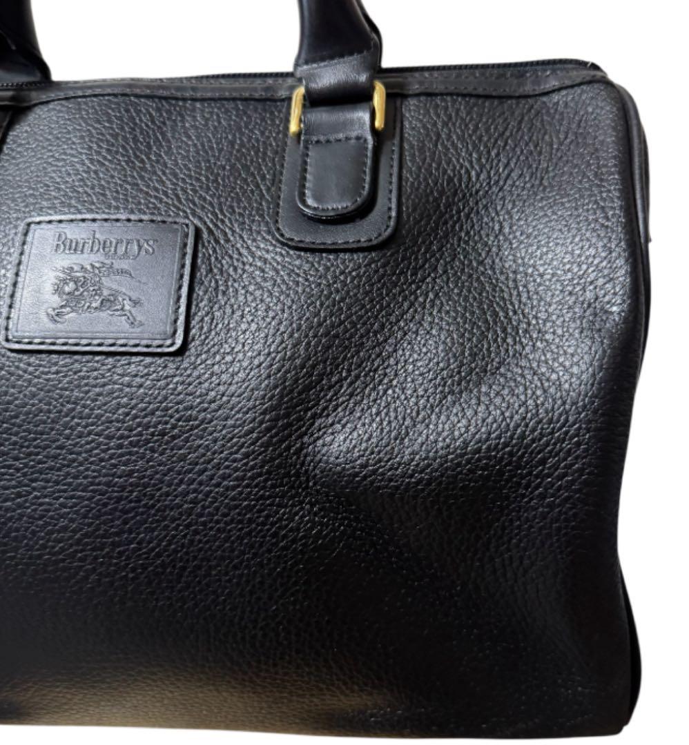 バーバリー ミニボストンバッグ ハンドバッグ ノバチェック レザー シボ革 黒