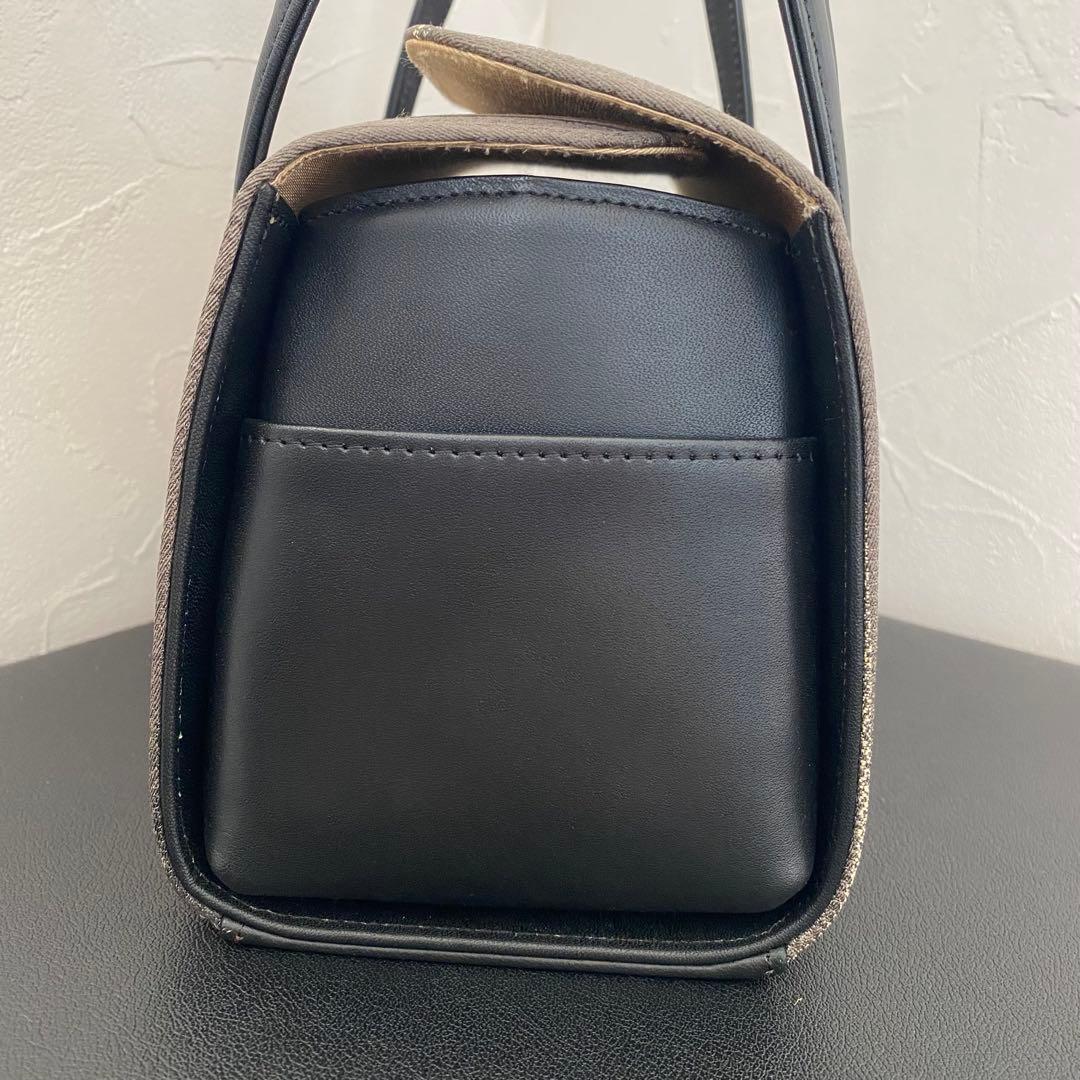 新品タグ付　利休バッグ　正絹 京都 西陣 灰茶色 モダン柄 本金糸 上質