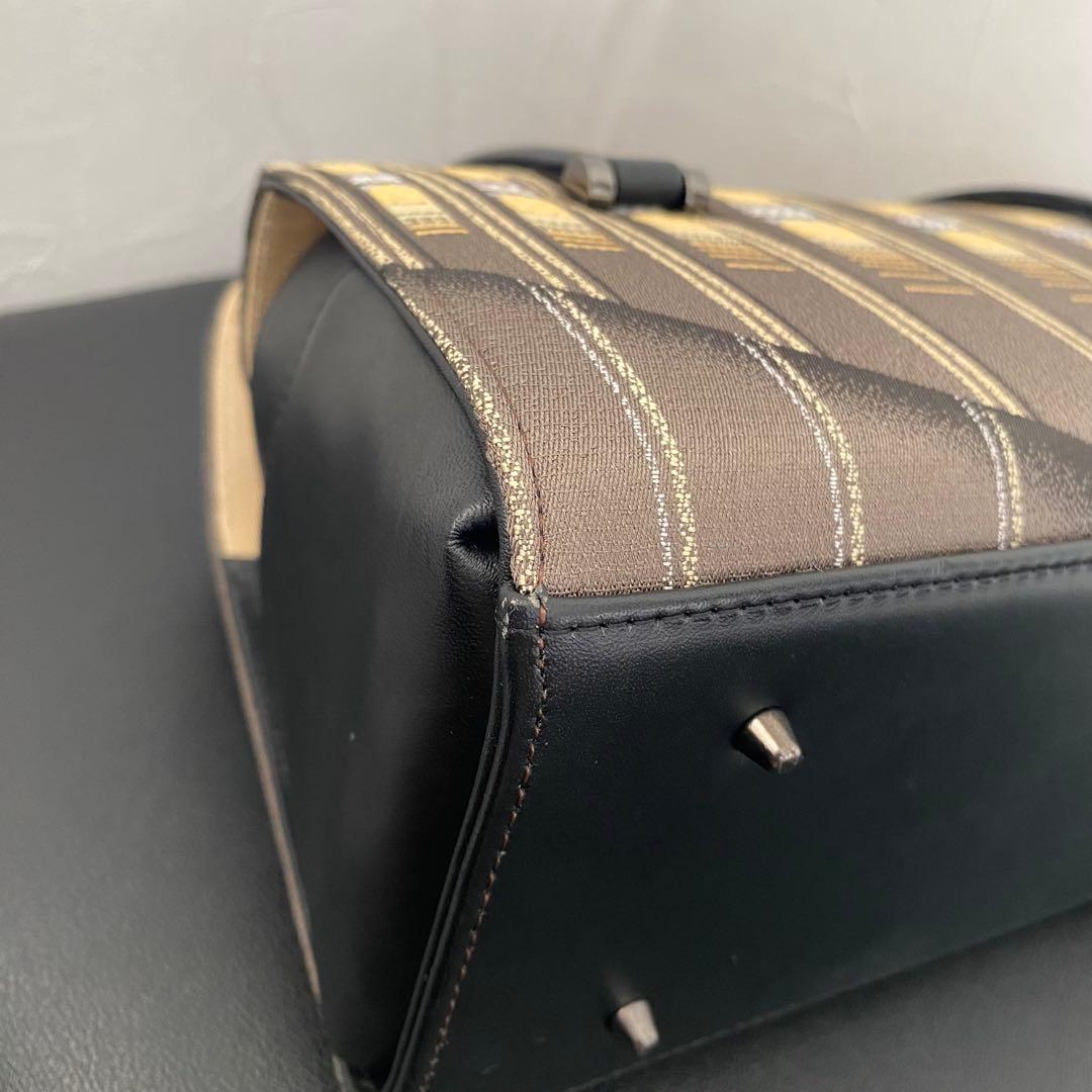 新品タグ付　利休バッグ　正絹 京都 西陣 灰茶色 モダン柄 本金糸 上質