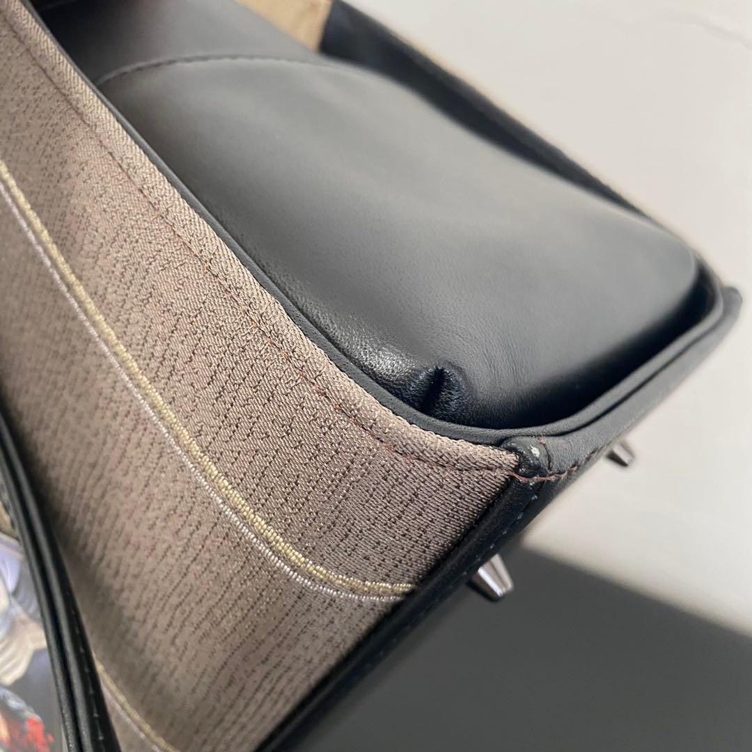 新品タグ付　利休バッグ　正絹 京都 西陣 灰茶色 モダン柄 本金糸 上質