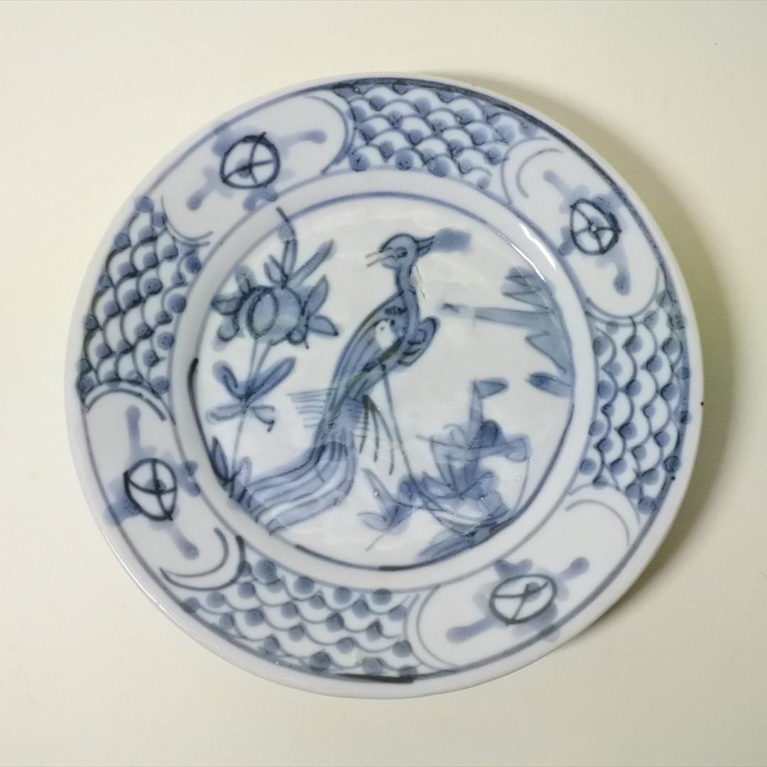 中国　明末清初　呉須　染付　鳥　草花　皿　骨董品　アンティーク