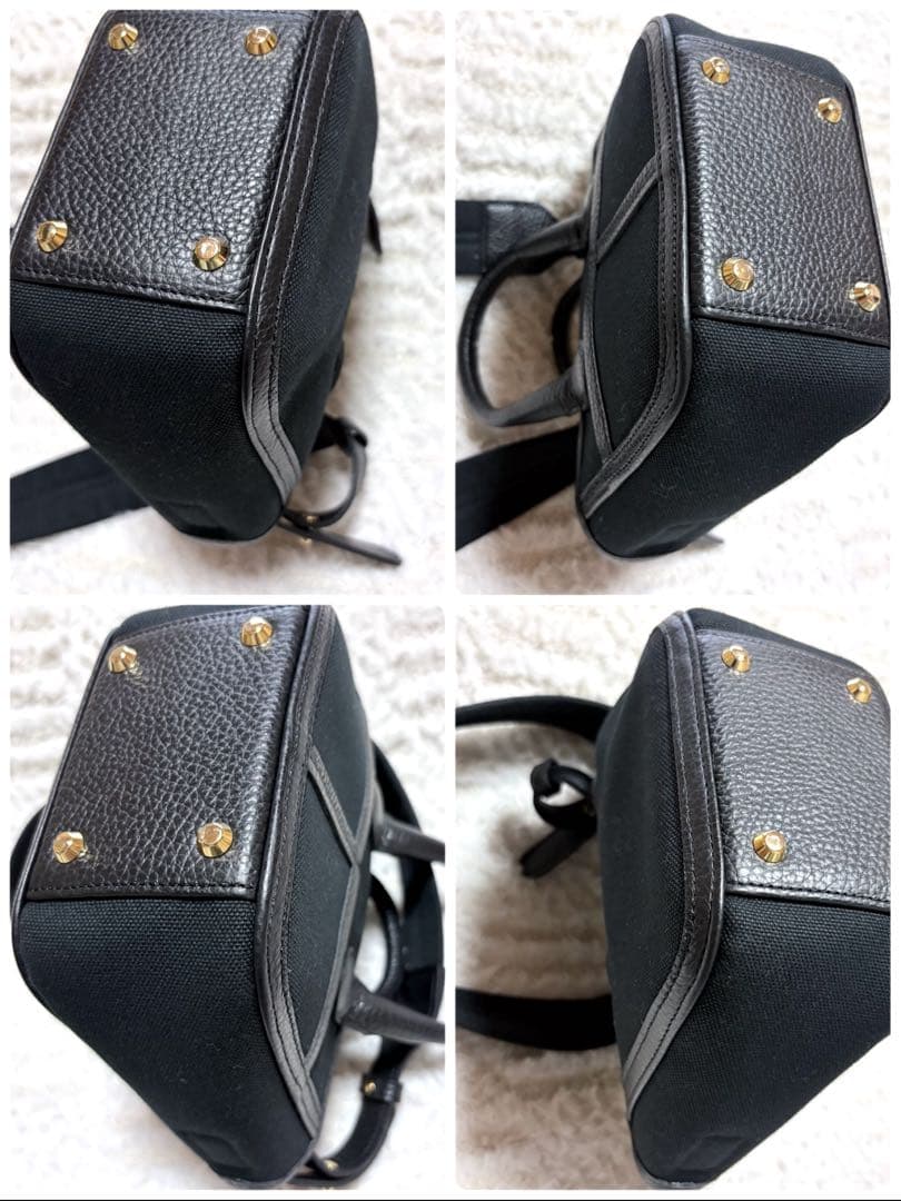 極美品✨Napaブラック キャンバス レザー ショルダーバッグ ハンドバッグ 黒
